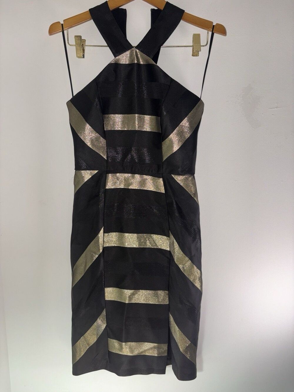 Hutch Anthropologie Black & Gold Metallic Halter Dress – Size 2